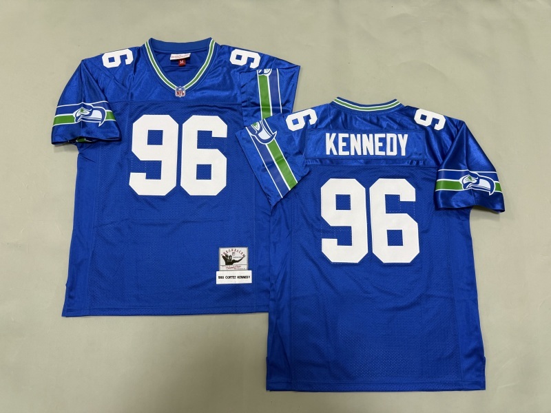 Men 2025 Seattle Seahawks 96 Kennedy blue Throwback Limited NFL Jersey style 001